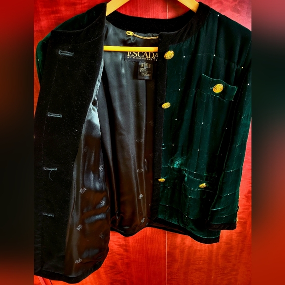 Escada Vintage Velvet blazer emerald green, lined in silk - Picture 3 of 10